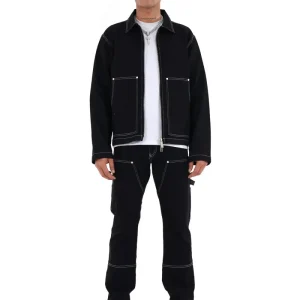 Ensemble Carpenter Noir – Veste à Gros Zip & Jean Flare 100% Coton