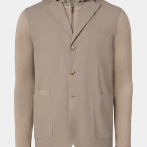 Veste bi-matière à capuche - Noisette