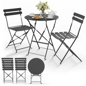 Set de Bistro en metal 1 table 2 chaises Gris