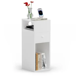 Table de chevet d’appoint avec tiroir et compartiment 25x30x66cm blanc