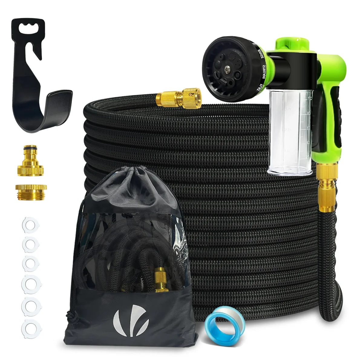 Tuyau d’Arrosage Extensible 15m avec Récipient Savon et accessoires noir – Image 2