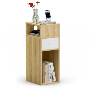 Table de chevet d’appoint avec tiroir et compartiment 25x30x66cm naturel