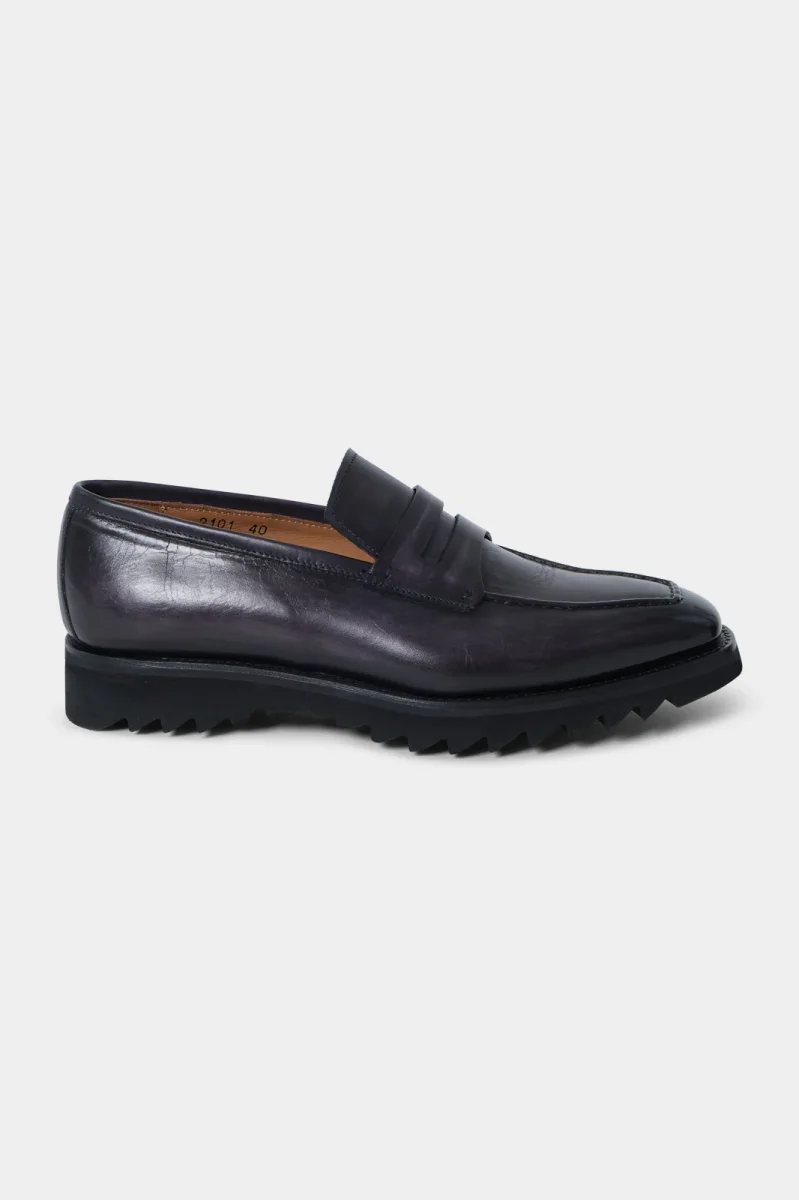 Mocassins en cuir patiné avec semelle crantée - Gris – Image 5