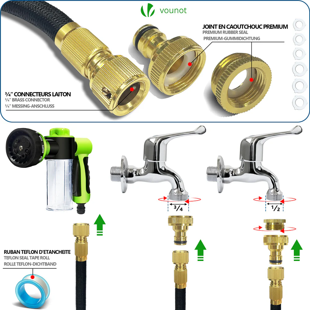 Tuyau d’Arrosage Extensible 15m avec Récipient Savon et accessoires noir – Image 5