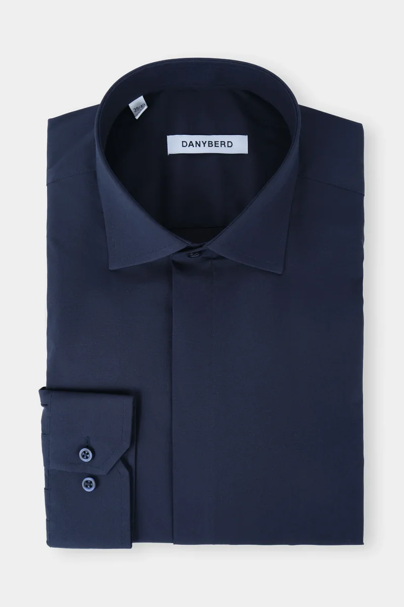 Chemise col français - Boutons cachés - Marine – Image 2