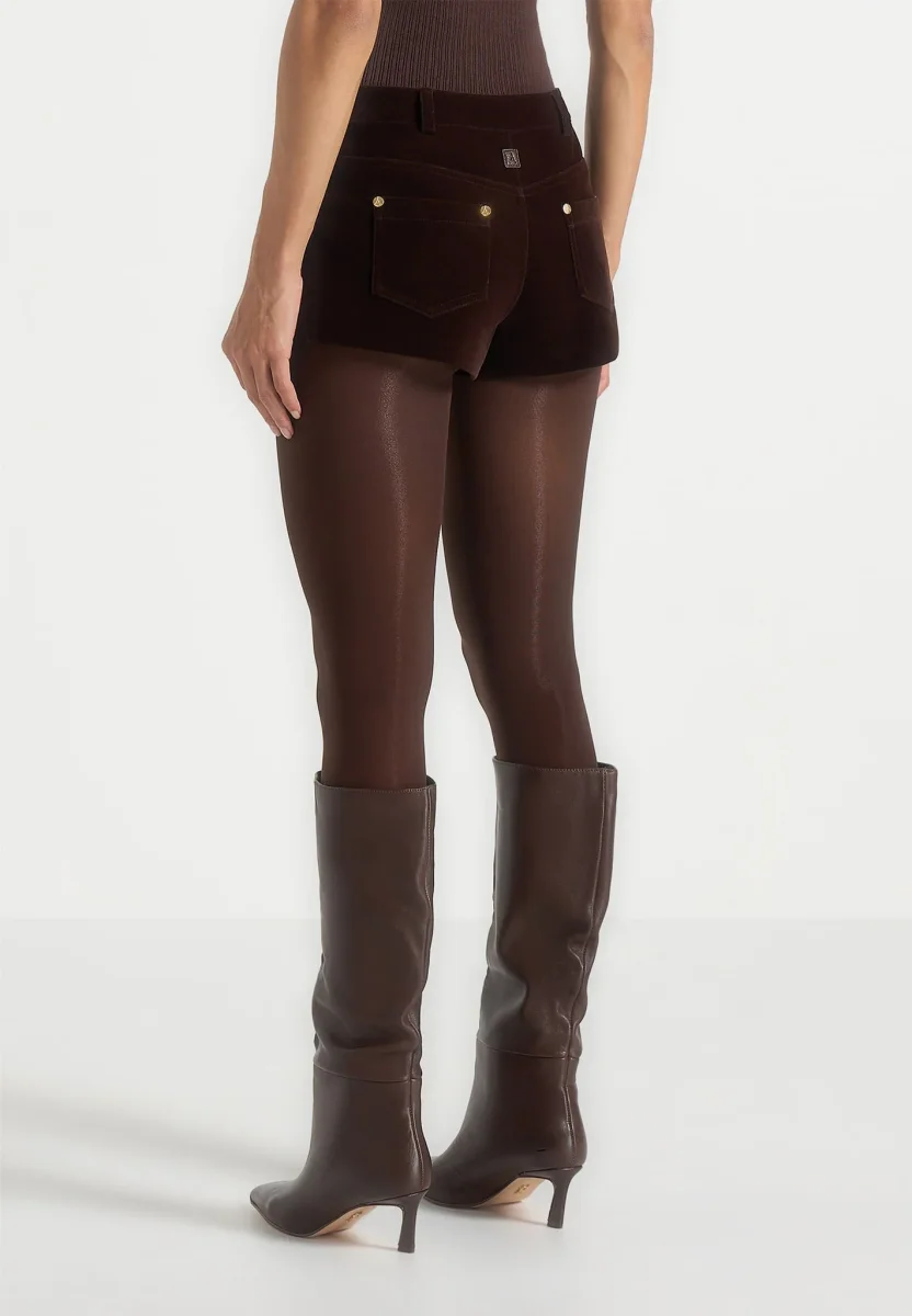Samia - Velvet Patent Mini Shorts - Brown – Image 6