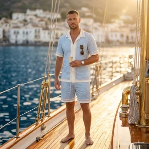 Ensemble chemise et short imprimé géométrique triangles
