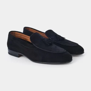 Mocassins en peau à pampilles avec semelle fine en cuir - Noir
