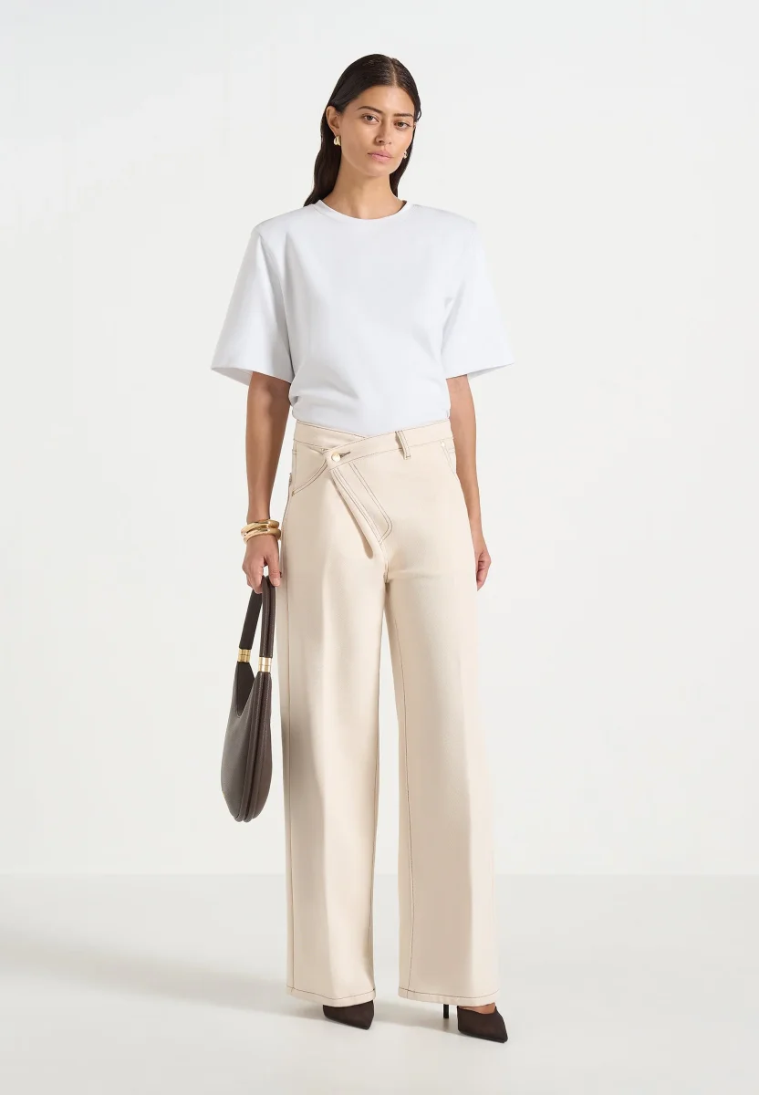 Astrid - Wrapover Wide Leg Jeans - Cream – Image 2