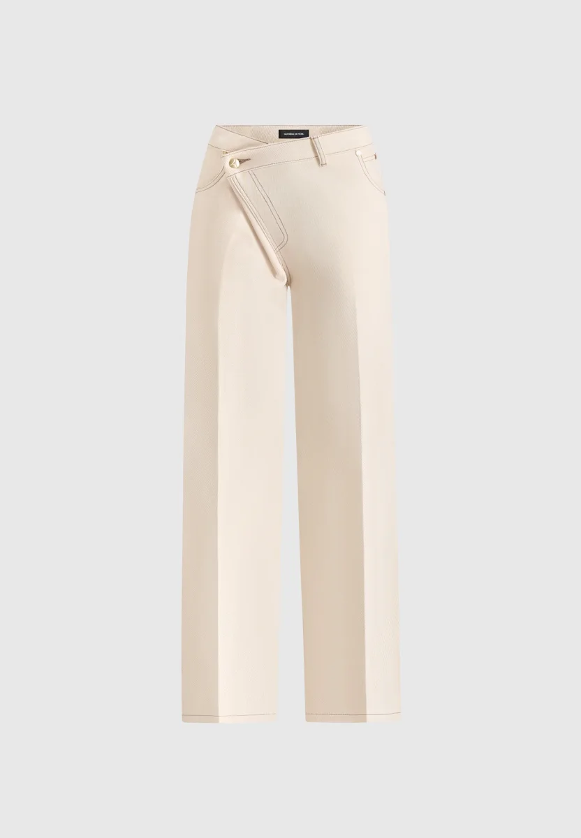 Astrid - Wrapover Wide Leg Jeans - Cream – Image 7