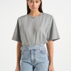 BS002 - Wide Shoulder Bodysuit T-Shirt - Grey