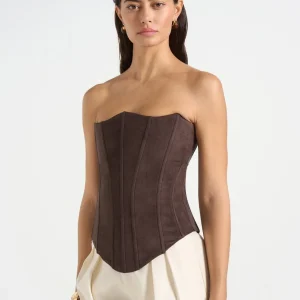 Scarlett - Suede Lace Up Corset  - Brown