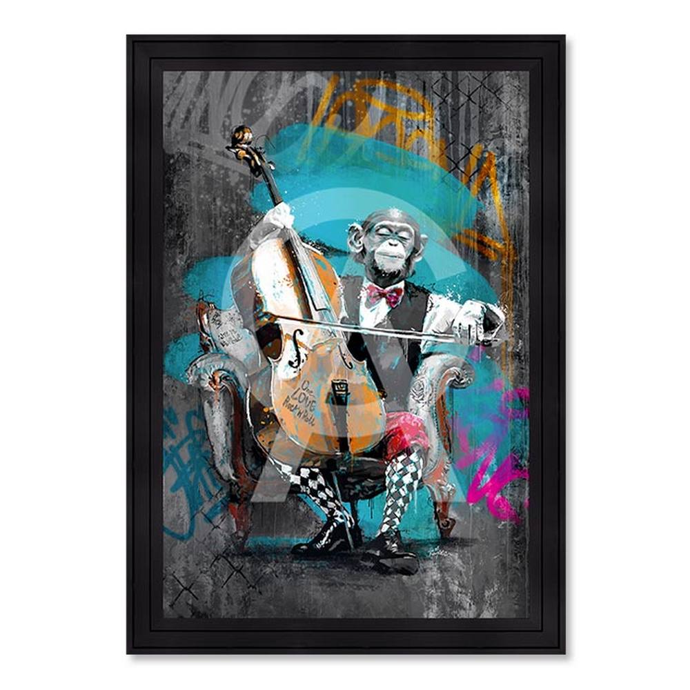 Cadre le Singe Violoncelliste Romaric 71x101cm