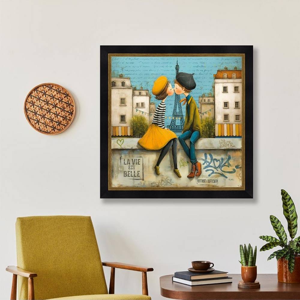 Tableau le Bisou sur le Petit Muret Romaric 53x53cm – Image 3