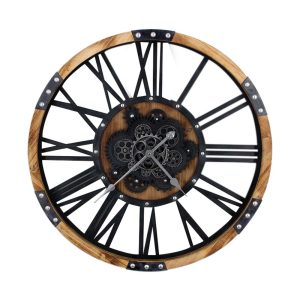 Horloge Industrielle Chiffres Romain Bois et Métal Ø75cm