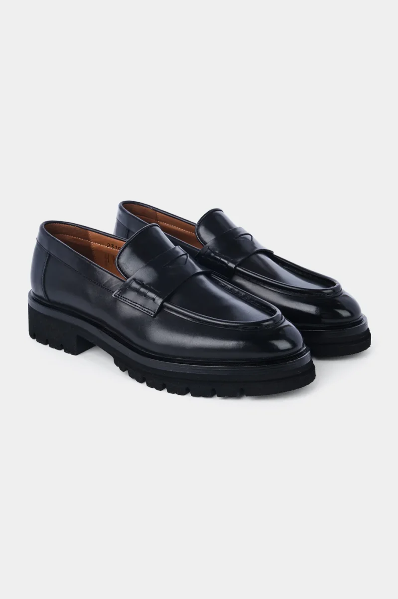 Mocassins en cuir avec semelle épaisse et crantée - Noir – Image 2