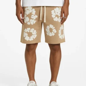 Short Molleton Fleuri Beige Blanc