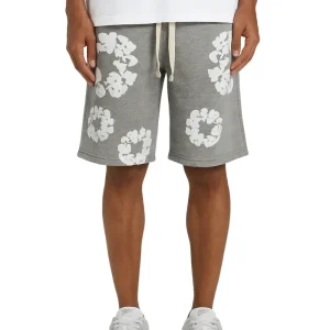 Short Molleton Fleuri Gris Blanc
