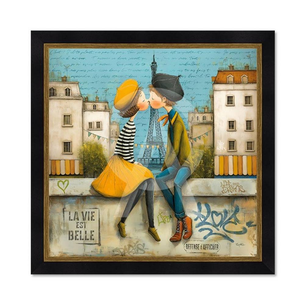 Tableau le Bisou sur le Petit Muret Romaric 53x53cm