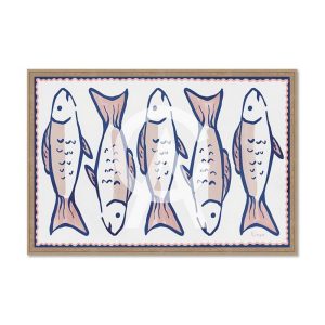 Tableau Poissons Fond Blanc Rose 64x94cm