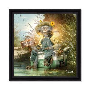 Cadre Sylvain Binet Singe Pêcheur 73x73cm